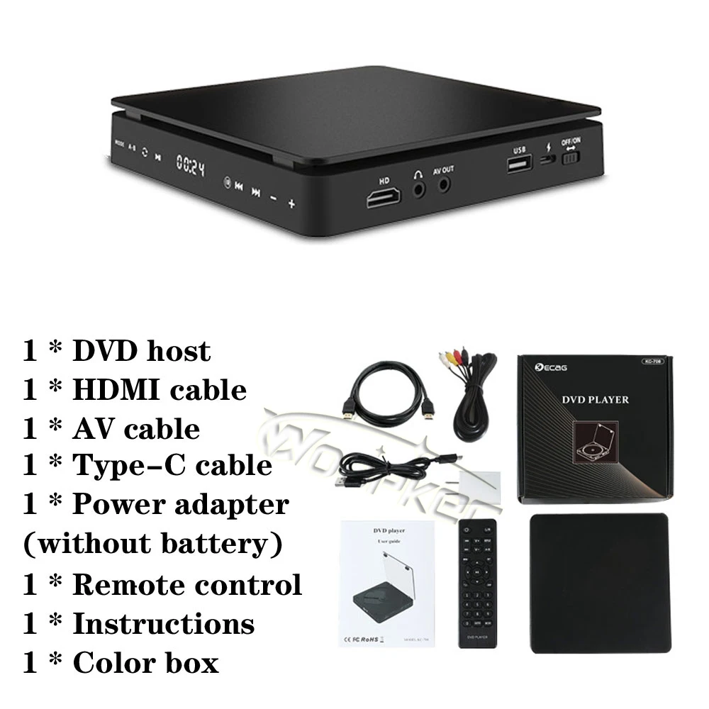 Woopker DVD Player HD Player HDMI AV Connection With USB input Headphone Output  touch LED Screen HD 1080P Type-C 5V / 2A