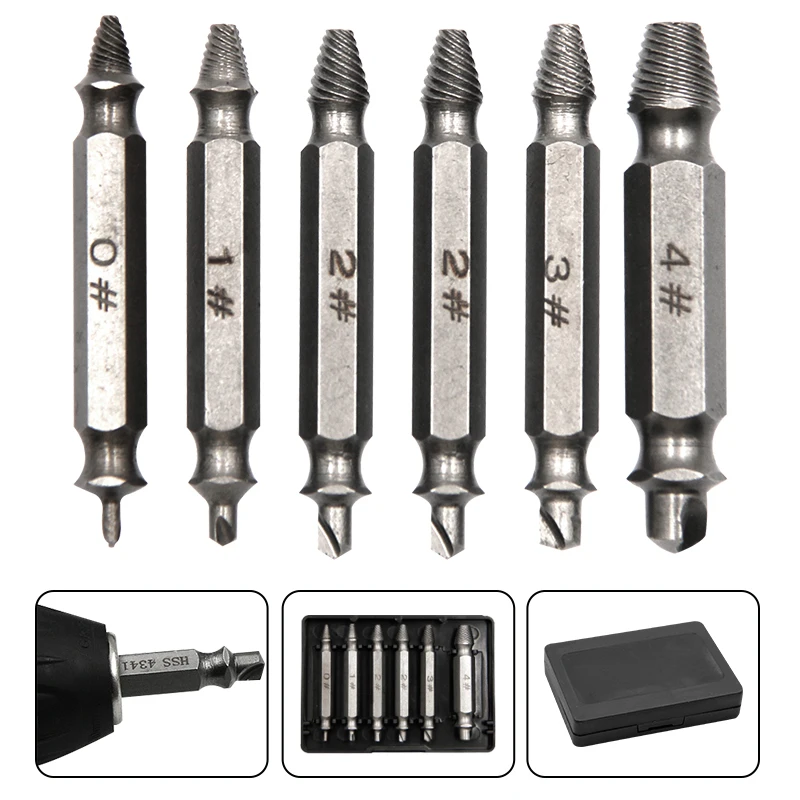 6pc extrator cabeça dupla parafuso slide ferramenta de remoção de dente chave de fenda cabeça adtch ferramenta elétrica conjunto acessório