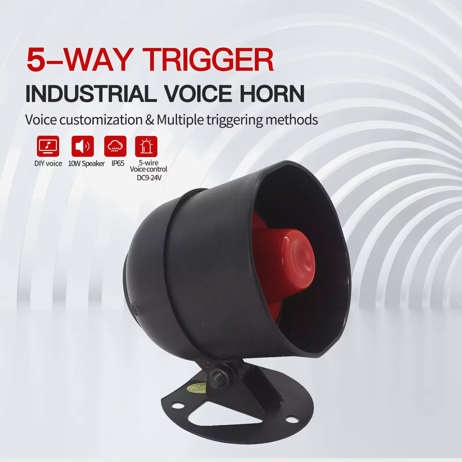 Geluidsalarm Sirene Luidspreker 9-35V 10W Aan/uit-schakelaar Trigger USB costom stemluidspreker voor beveiligingswaarschuwing voor openbaar gebruik (rood)