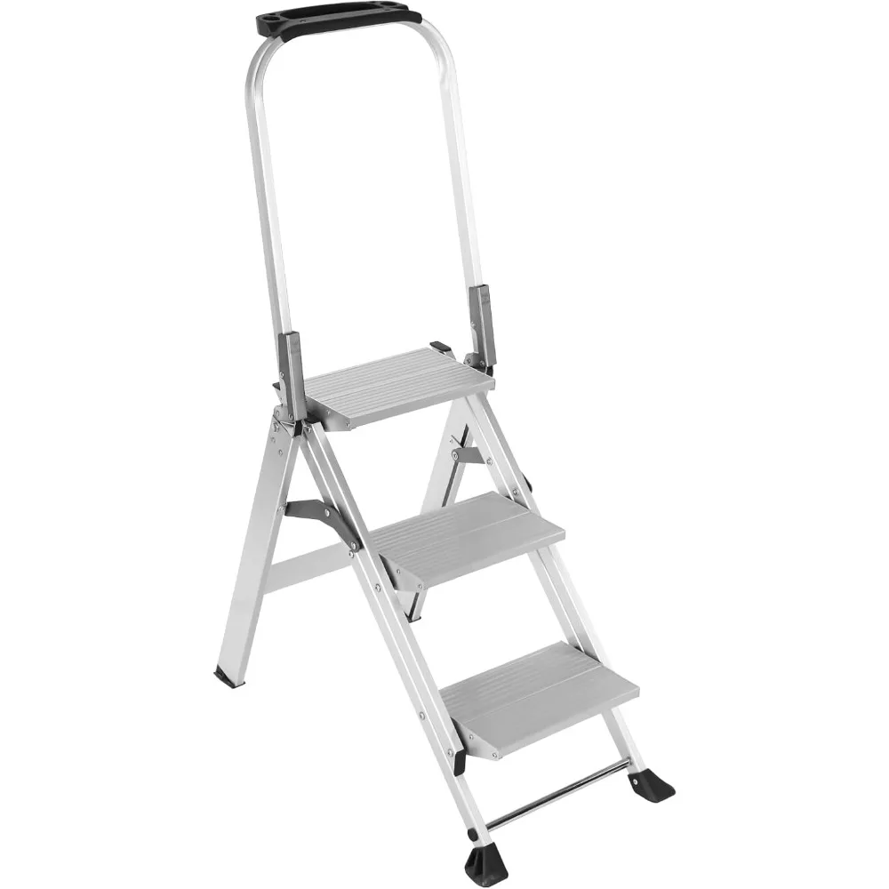 Step Ladder Pro with Tool Platform, Aluminum Folding 3 Step Stool with Non-Slip Wide Pedal, Rubber Feet, Lightweight Multi-