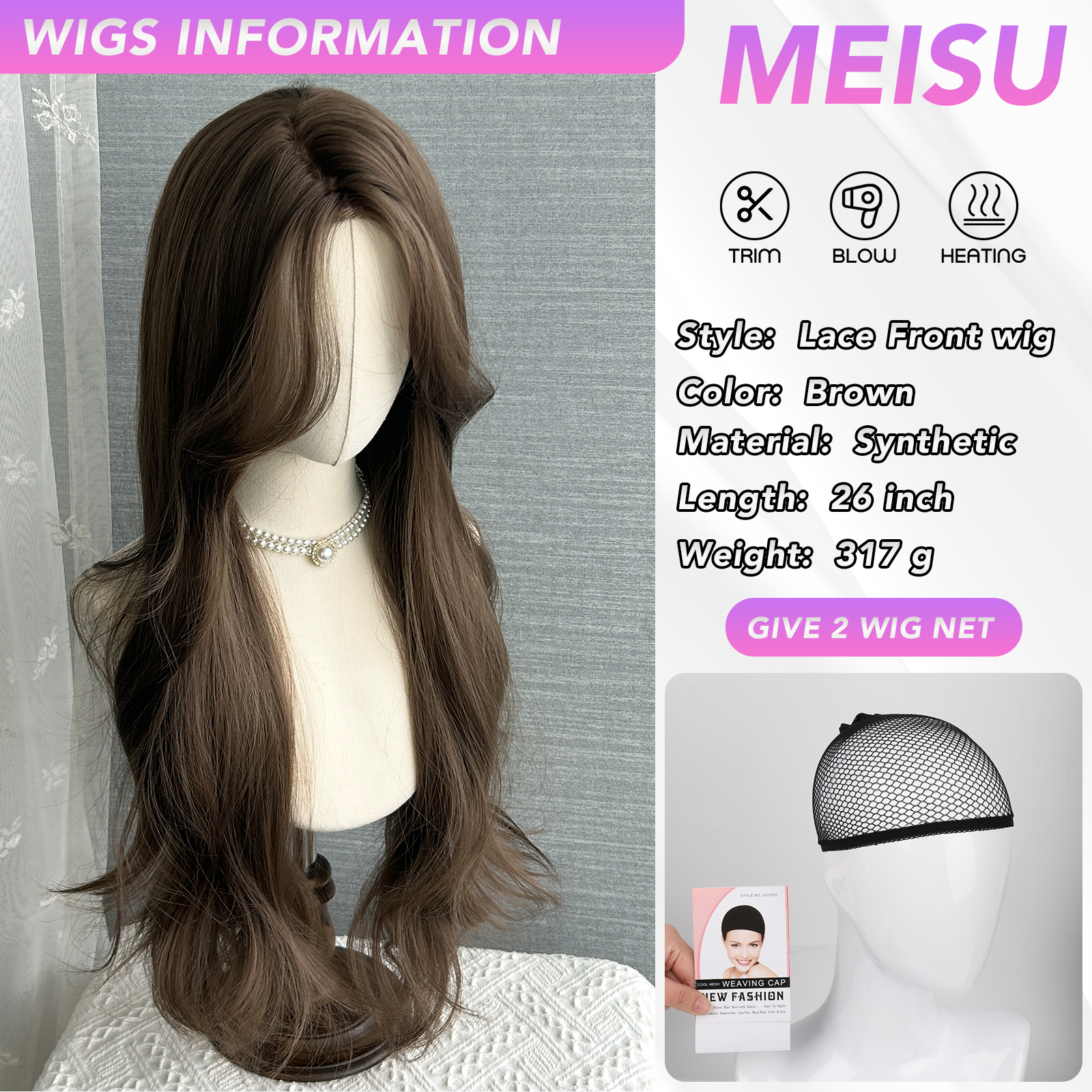 MEISU 26 インチレースフロントウィッグカーリーウェーブファイバー合成かつら耐熱非グレアナチュラルソフトコスプレかつら女性のための