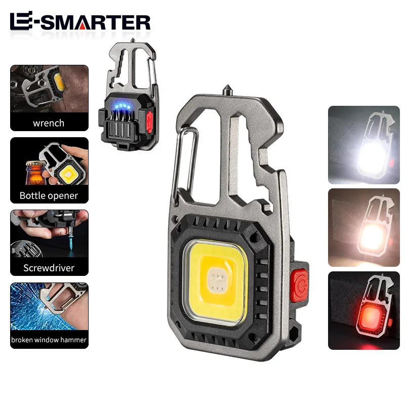 Mini LED Rechargeable Flashlight Keyring Screwdriver Wrench Feature Portable Flashlight Strong Magnetic Adsorption Lamp