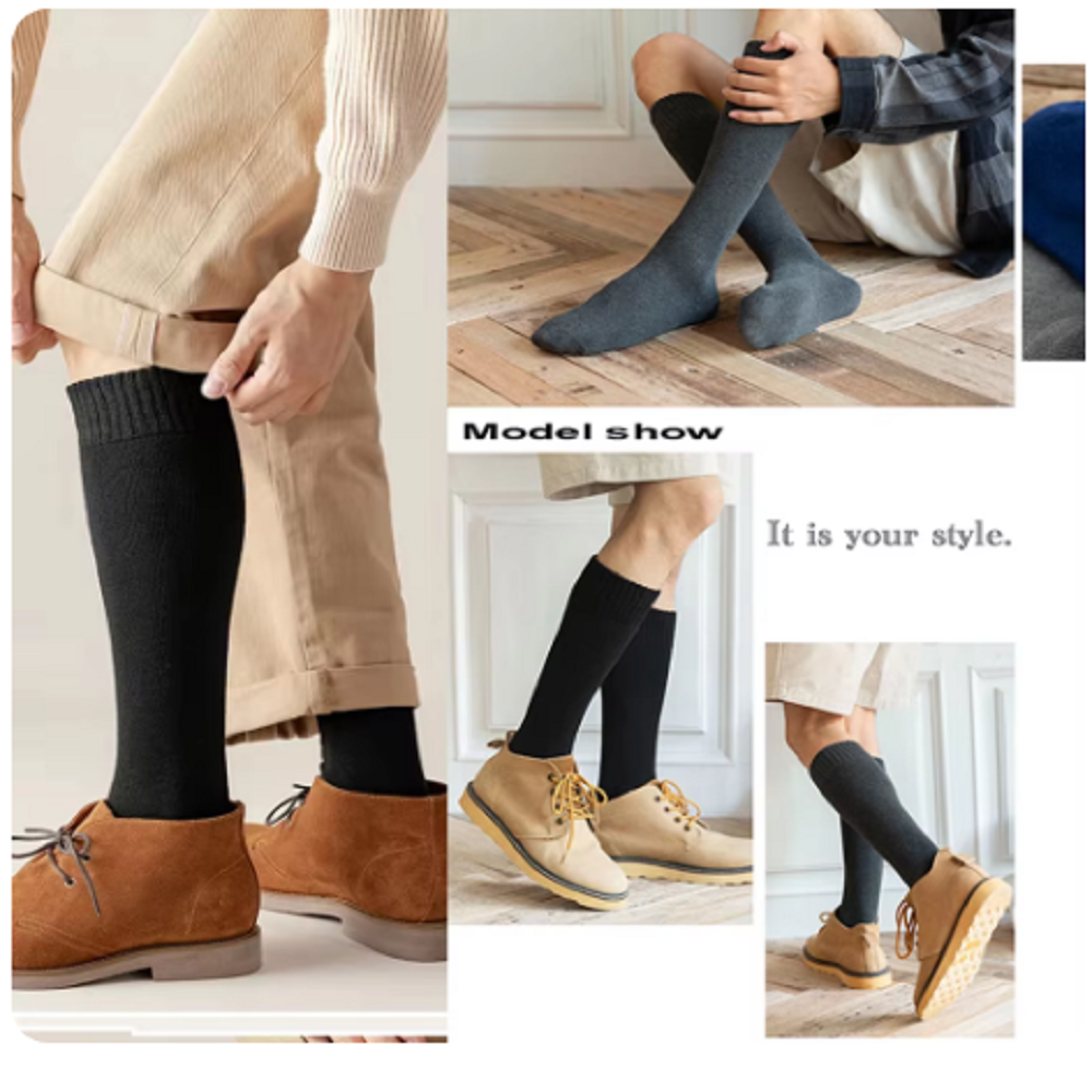 겨울 남성 무릎 긴 양말 양모 따뜻하게 유지 더 긴 스타킹 압축 겨울 테리 양말 면화 두꺼운 커버 송아지 Sokken 선물