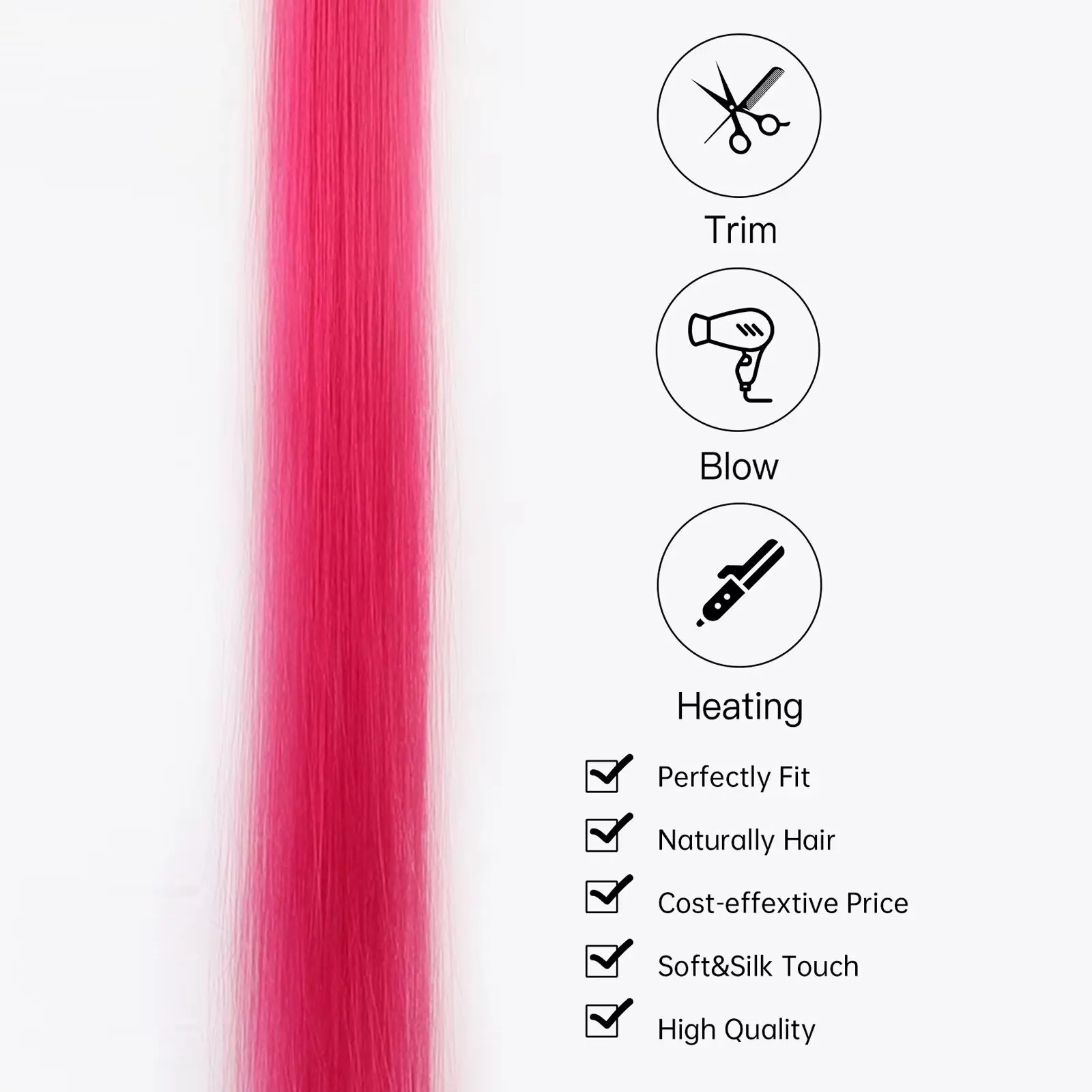 Extensões de cabelo coloridas sintéticas, 5 peças, clipe em extensões de cabelo coloridas, arco-íris, para mulheres, meninas, extensões de cabelo
