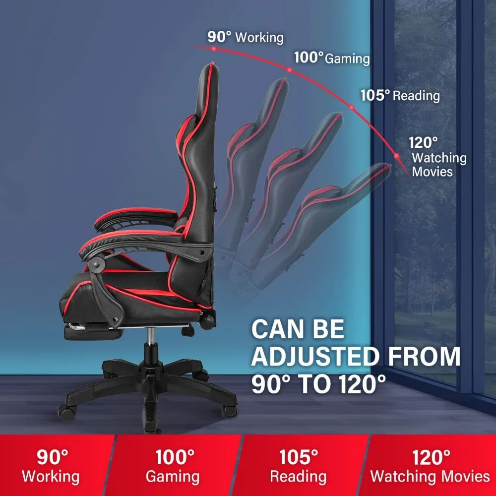 Gaming Chair, Backrest and Seat Height Adjustable Swivel Recliner Racing Office Computer Ergonomic Video Game Chair with Footres