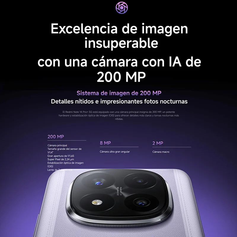Xiaomi Redmi Note 14 Pro Plus 5G NFC, display® AMOLED Snapdragon 7s Gen 3,6.67" 1.5K, fotocamera da 200 MP, batteria da 5110 mAh,Caricabatterie non incluso