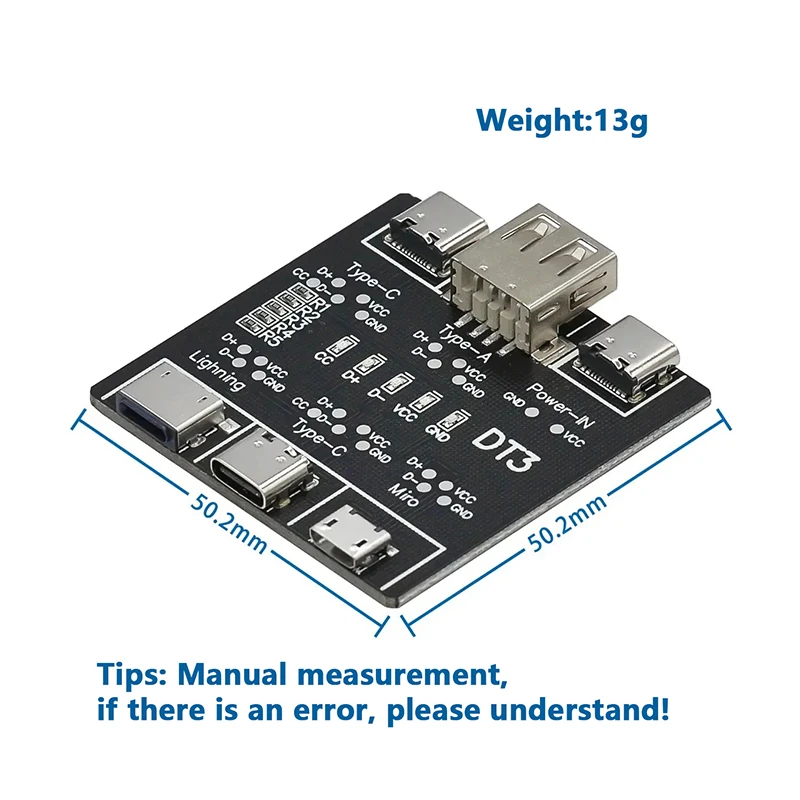 Тестер USB-кабеля DT3, плата обнаружения кабеля передачи данных для IOS Android Micro Type-C, инструмент для тестирования короткого замыкания и выключения