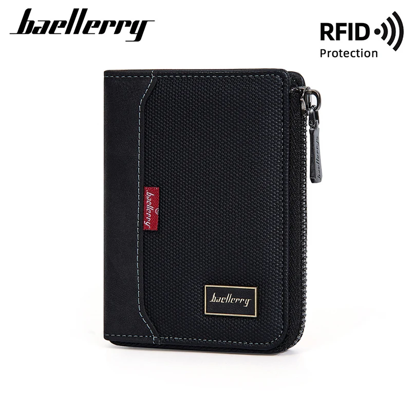 Baellerry RFID สั้นผู้ชายซิปกระเป๋าสตางค์แบรนด์หรูผู้ถือบัตรกระเป๋าสตางค์ชายผู้ถือรูปถ่ายกระเป๋าเหรียญ Man กระเป๋า