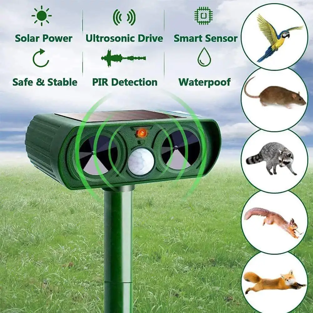 Outdoor LED Light Alarm Ultrasonic Cat Dog Repellant Solar Power Rechargeable Garden Repellers For Garden