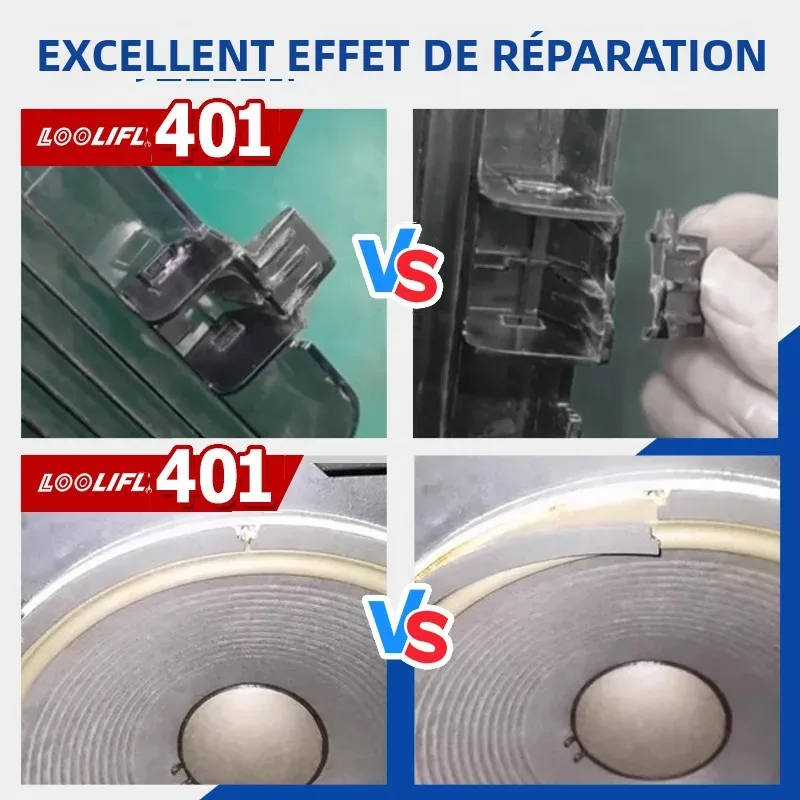 La nouvelle mise à jour 401 est une colle super puissante, sèche à 3 secondes, adaptée à la fabrication industrielle et à la réparation automobile. Très bonne adhérence et simple à utiliser.