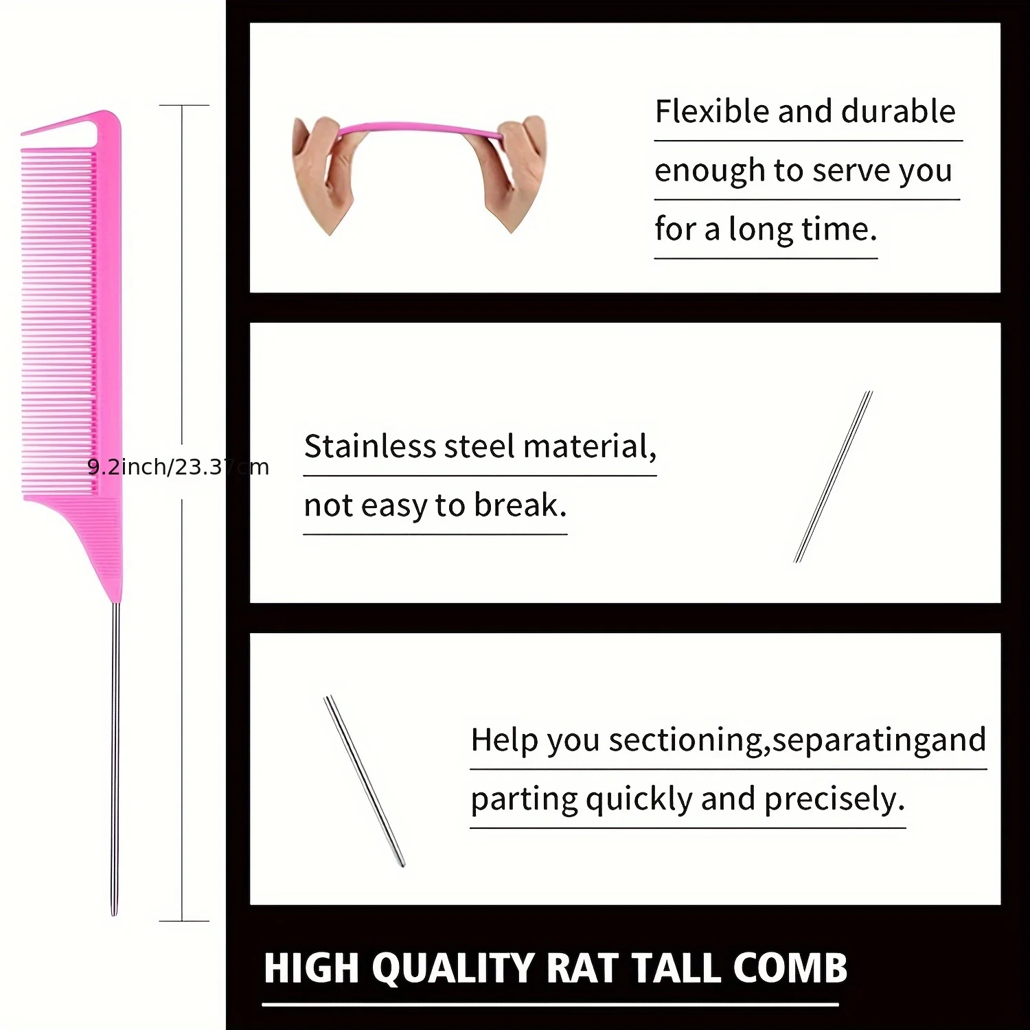 Ensemble de coiffure 8 pièces, flacon pulvérisateur de 6,76 oz et brosse à cheveux en nylon, peigne à queue de souris, brosse à cheveux de contrôle des bords et outil de queue de cheveux