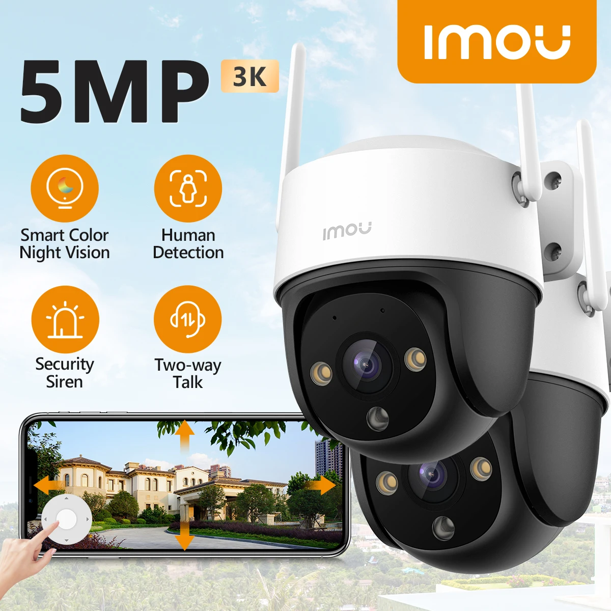 IMOU 2 uds Cruiser SE + 5MP cámara PTZ Wi-Fi para exteriores IP66 cámara Weatherpro conversación bidireccional visión nocturna colorida detección humana AI