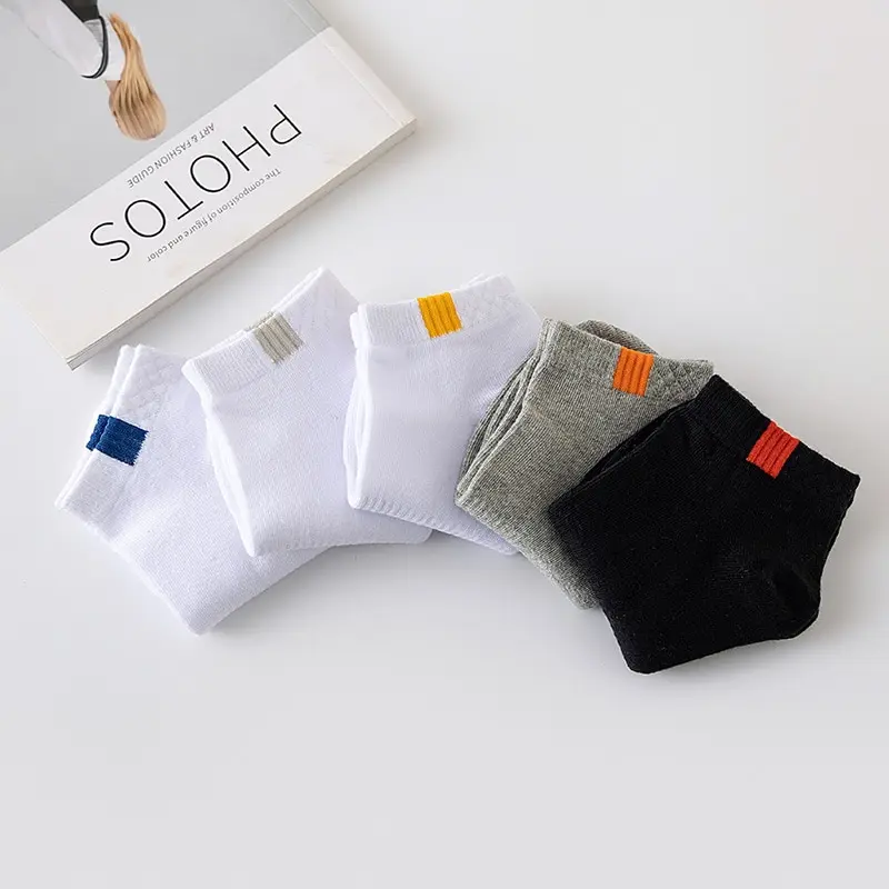 5 pares moda pano padrão barco meias primavera e verão fino estilo Mens cor sólida meias casuais esportes meias