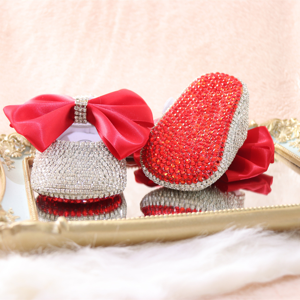 Dollbling Jewelry Rhinestone Festive Baby Girl Bling Red Bottom Kids Pretty Casual Prewalker Soft Sole Cute Shape Shoes