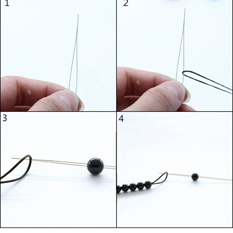 5/50 pçs agulhas de miçangas pinos conjunto com abertura central agulhas de aço curvo para grânulo em linha reta frisado agulha acessórios de costura