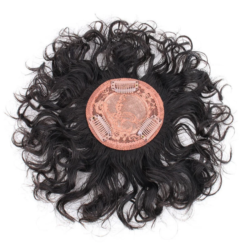 3 Clips Menselijk Haar Natuurlijke Kleur/Donkerbruin Vrouwen Toppers Krullend Stijl Topper Haarstukken Voor Haaruitval Volume Cover grijs Haar