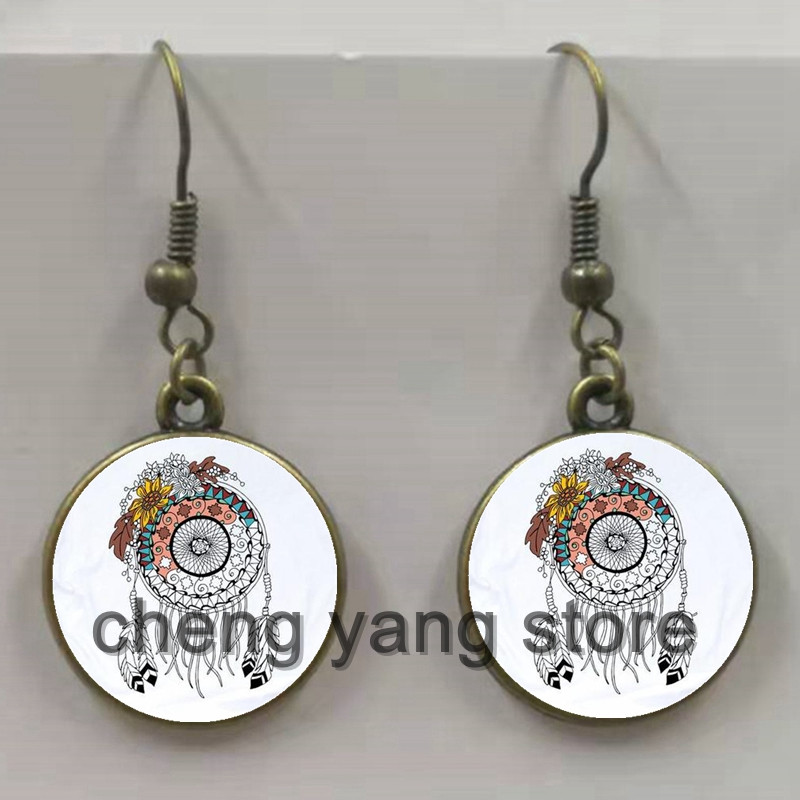 Anting-Anting Kaca Penangkap Mimpi Wanita Bulu Fantasi Sederhana Modis Anting-Anting Bulu Warna-warni Hadiah Liontin Aksesori