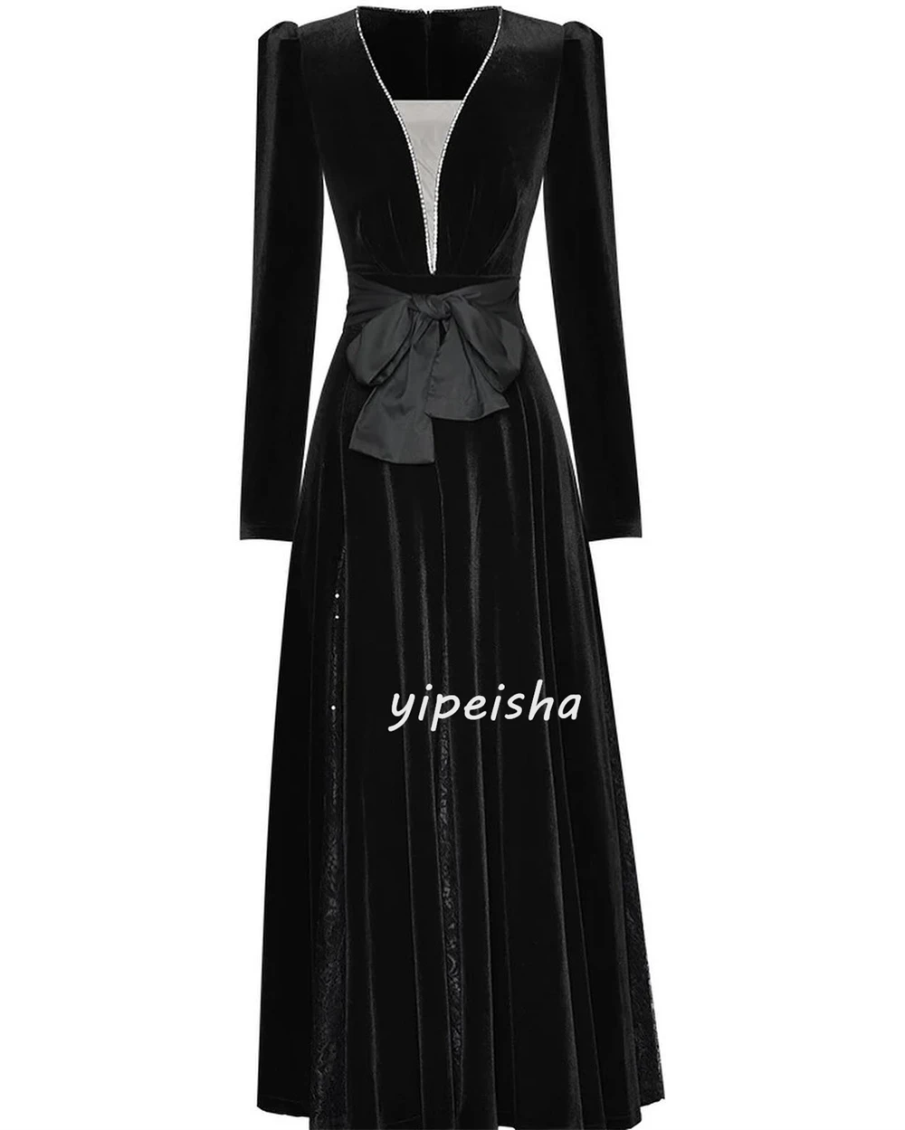 ที่กําหนดเองเจอร์ซีย์ประดับด้วยเลื่อม Ruched คนดัง A-line คอวี Bespoke โอกาสชุดเดรส Midi