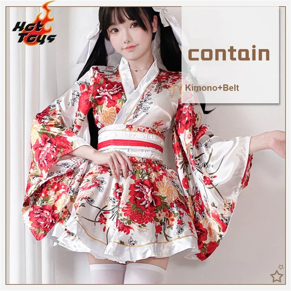 Japońskie kimono Yukata szaty Kawaii dziewczyny kwiatowy nadruk Haori garnitur urocza sukienka Lolita dla kobiet pokojówka przebranie na karnawał Halloween