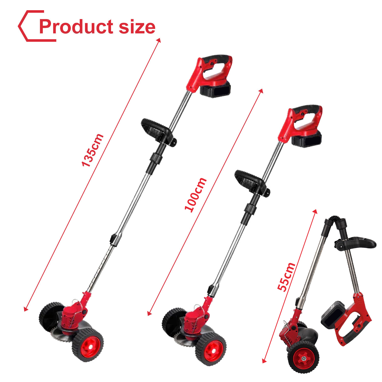 Cortacésped eléctrico plegable de longitud ajustable, cortador de césped de jardín inalámbrico, apto para batería Makita de 18V