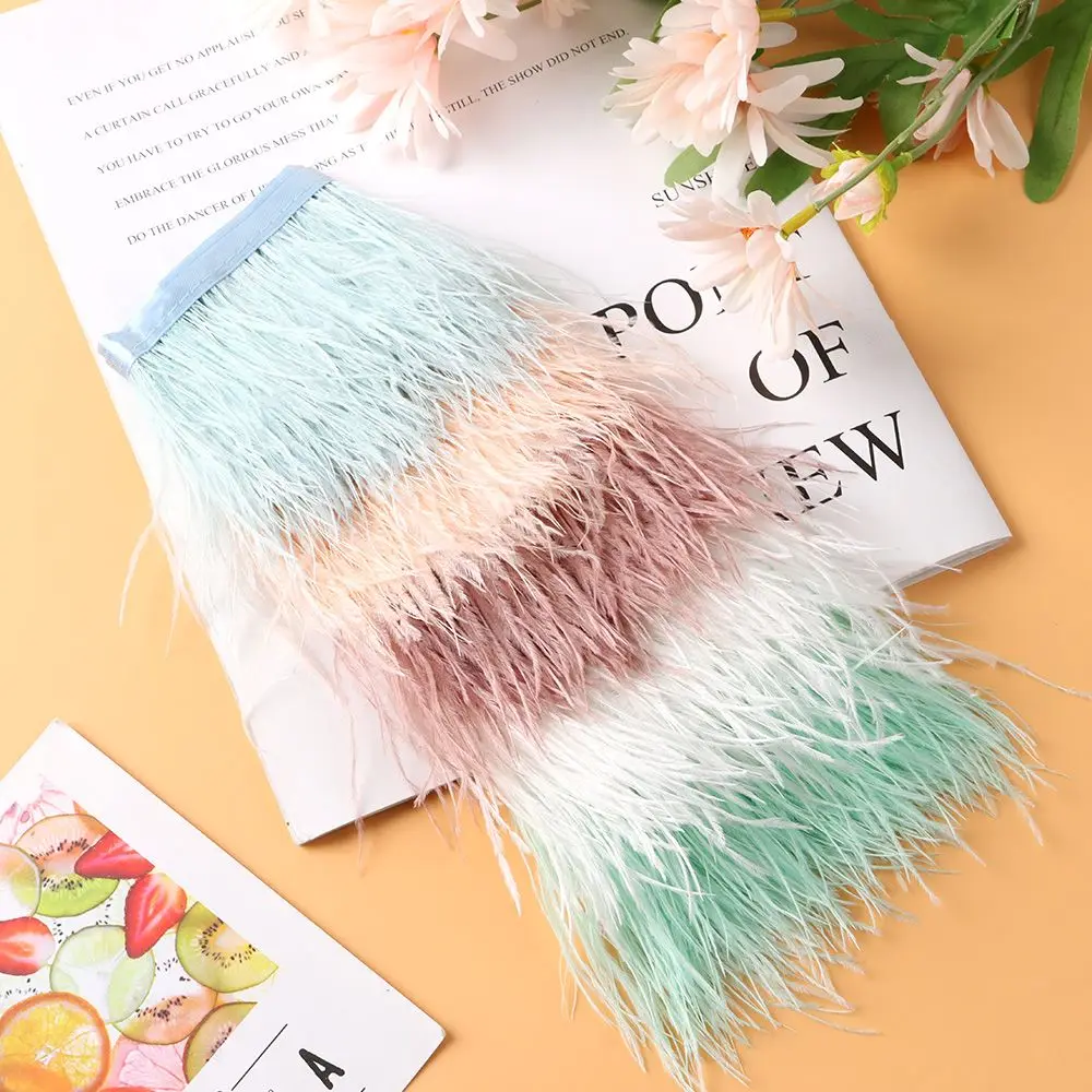 1 เมตรขนนกกระจอกเทศ Trim 8-10 ซม.ขนนกริบบิ้น Selvage สําหรับ DIY งานแต่งงานชุดตกแต่งหัตถกรรมอุปกรณ์เสริม