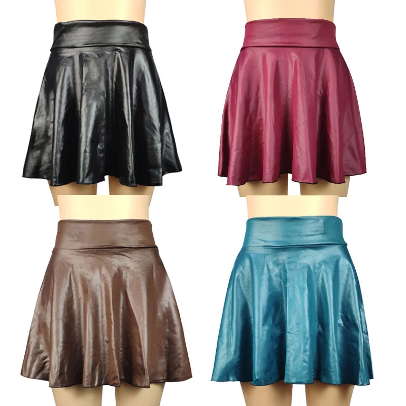 Mezza gonna strutturata in ecopelle a vita alta per le donne Gonna a trapezio versatile e basic Gonna a ombrello Minigonna sexy e sottile