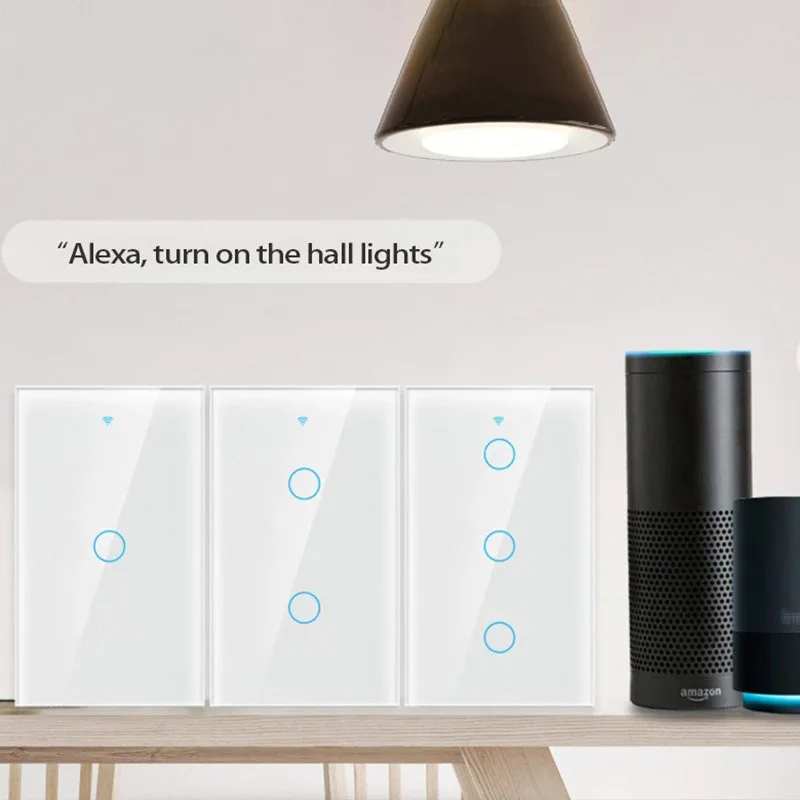 Tuya app eua wifi interruptor de parede inteligente 1/2/3 gang sem fio neutro sensor toque led interruptores luz casa inteligente alexa google casa