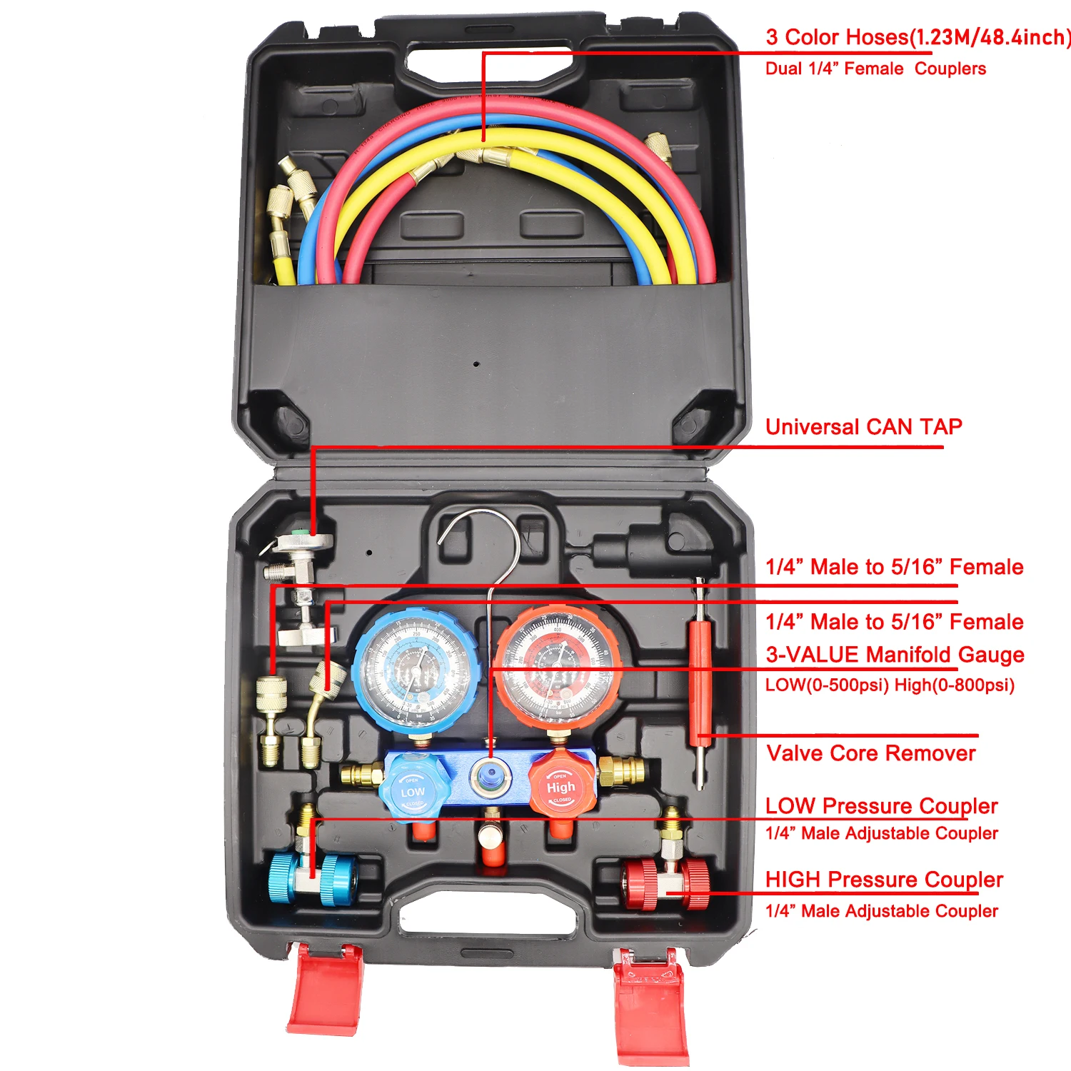 NEUE Auto Klimaanlage Manometer Schlauch Kit R22 R-410A R-134a R-404A Kältemittel Manometer Set Lagerung Box