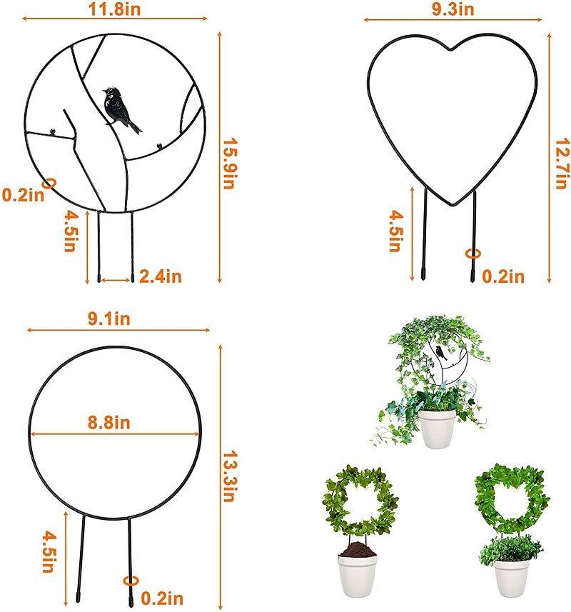 1Pc Plant Support Garden Stake Stand Round Vine Climbing Rack Ironheart-Shaped Flower Trellis Frame Stand Holder Plastic Decor