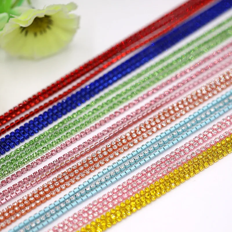1 yarda a todo Color 22 colores garra Rhinestone SS6 ss12 borla de cristal Diy ropa pendientes accesorios cuentas diamante cadena de diamantes de imitación