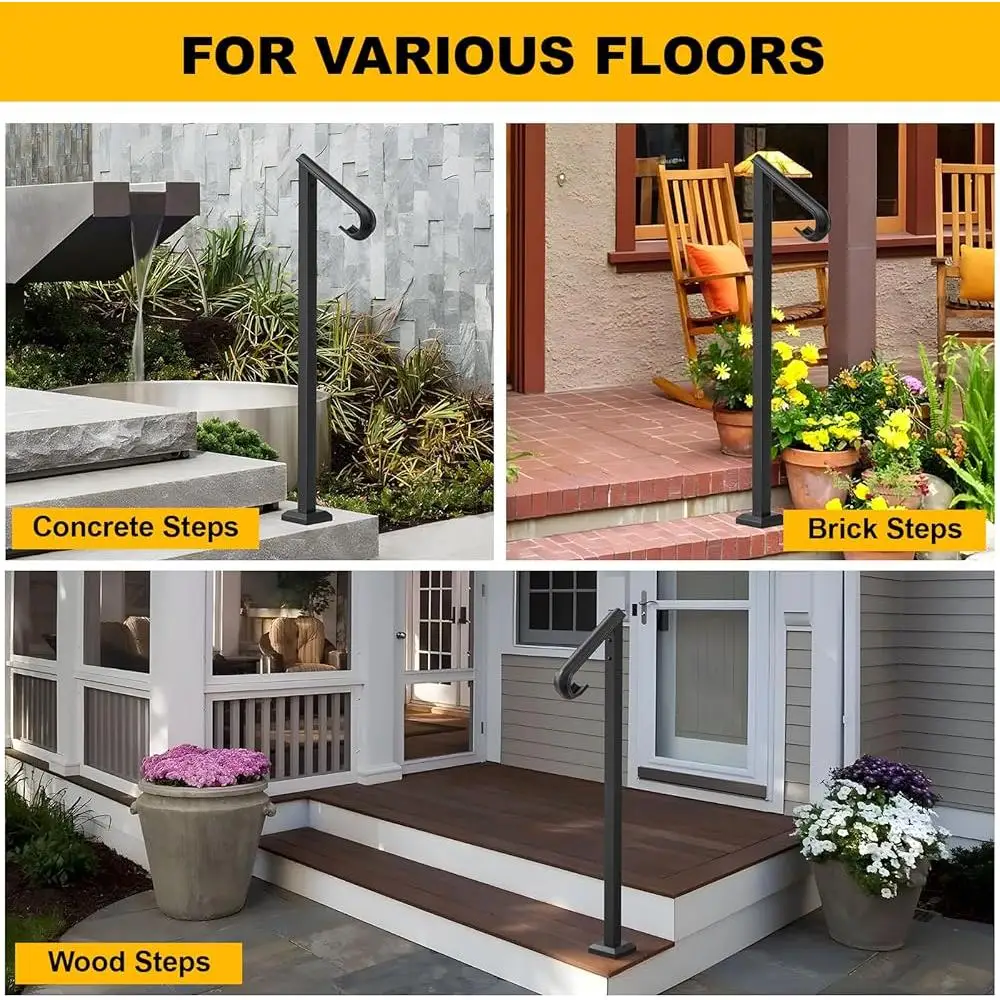 Wrought Iron Handrail Outdoor Steps Stair Railing Installation Kit Ergonomic Support Elderly Pregnant Individuals Safe Easy