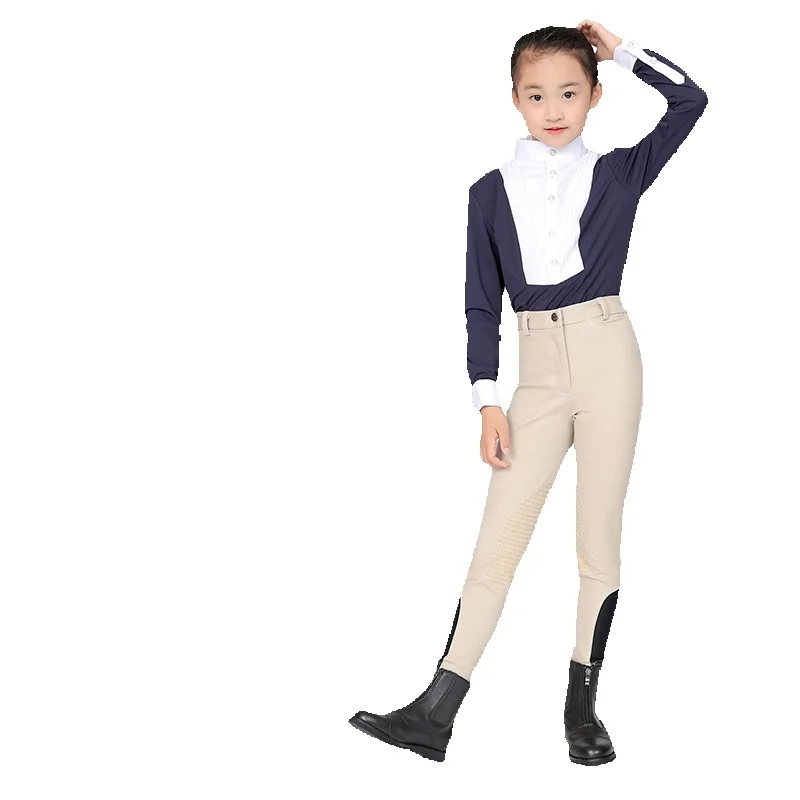 Pantalones de montar a caballo de media silicona para niños, pantalones ecuestres elásticos de cuatro vías, suaves y transpirables, Unisex