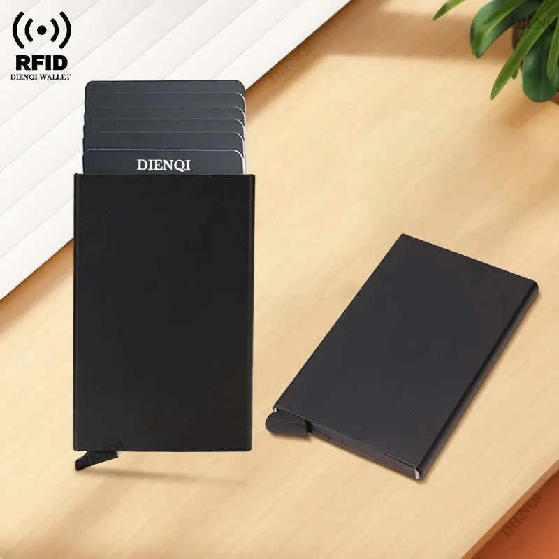Porta carte Rfid portafoglio intelligente portacarte in metallo sottile sottile uomo donna portafogli Pop-Up minimalista piccolo nero Mini custodia Vallet Walets