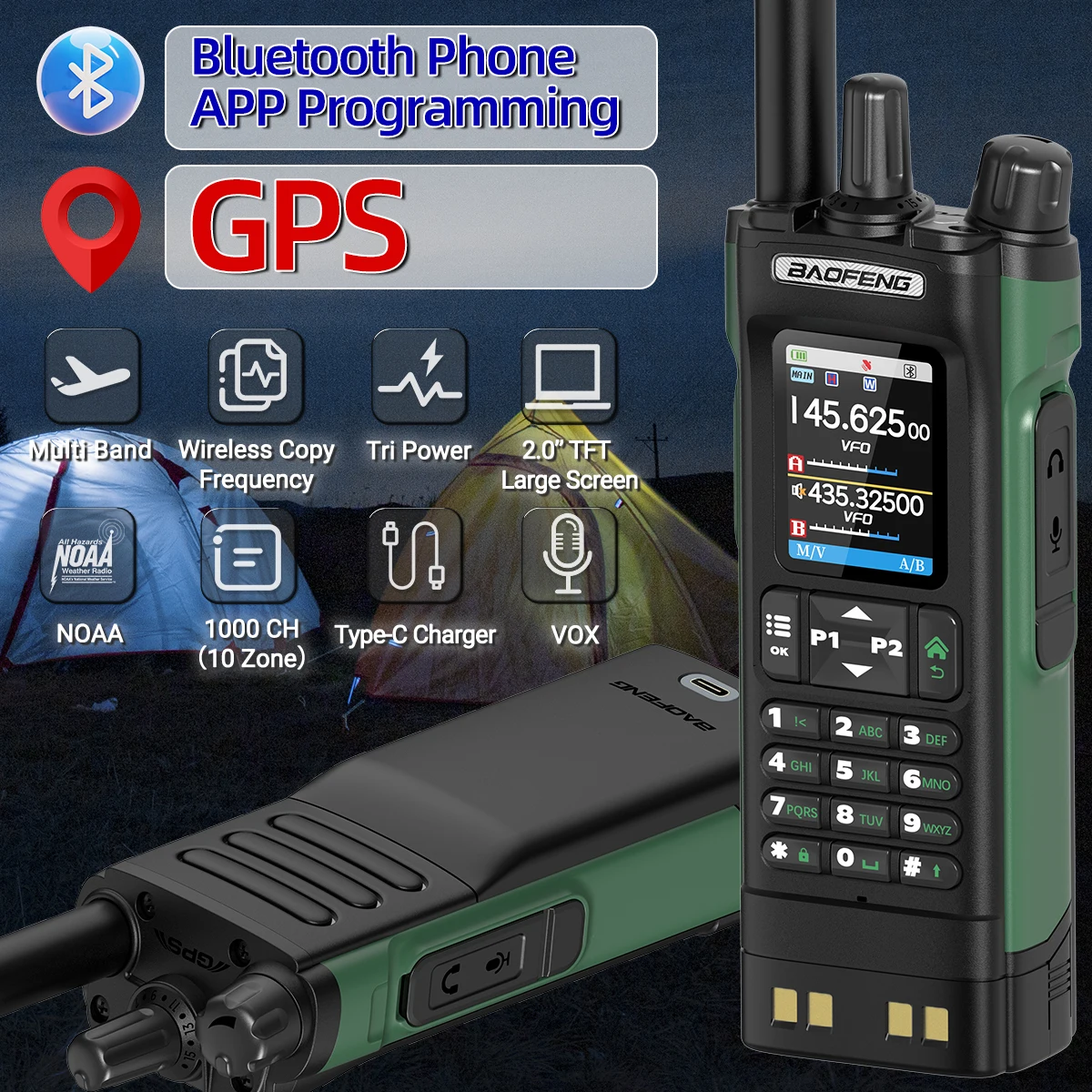BAOFENG UV-32 GPS Walkie Talkie Air Band 10W 1000CH Long Range Bluetooth Programmierung Zwei Weg Radio Für Jagd Hotel flüchtig