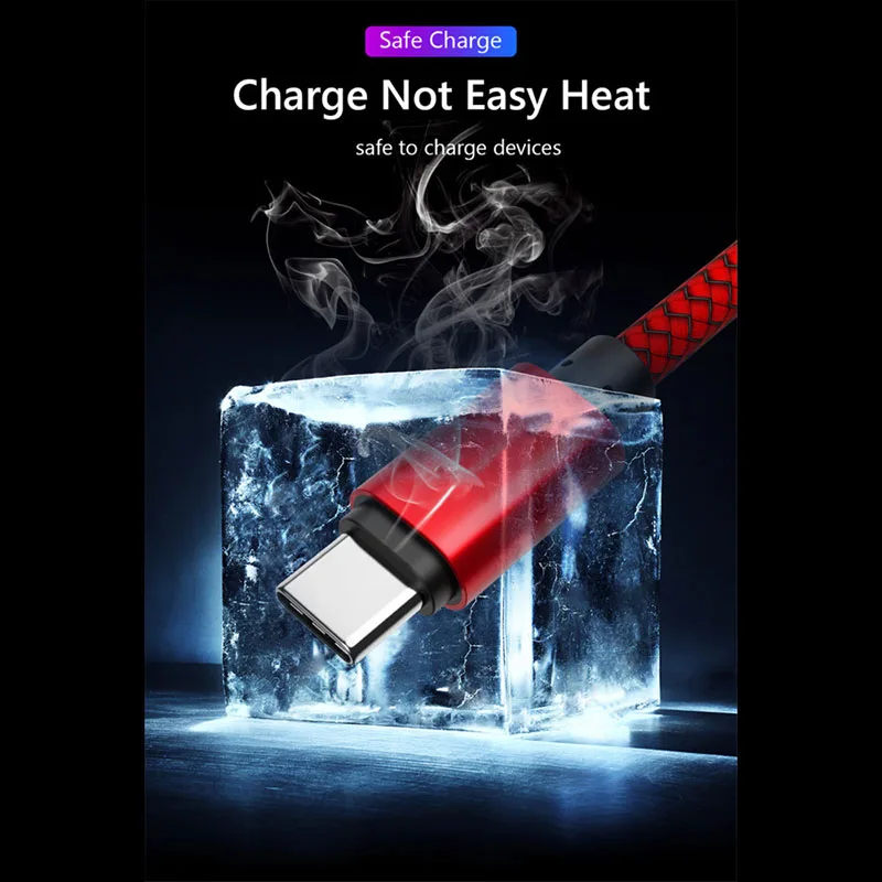 12W USB A ถึงประเภท C สายชาร์จไนลอนถักข้อมูลความเร็วสูงสําหรับ Samsung Huawei Xiaomi Android USB C Fast CHARGING