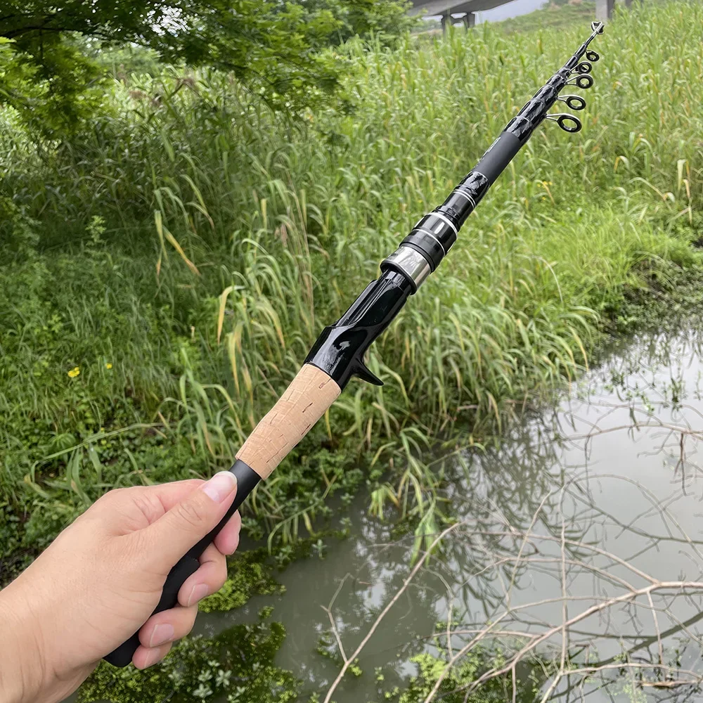 伸縮ルアーロッド 1.5 メートル 1.8 メートル 2.1 メートル 2.4 メートルカーボンスピニングロッド Baitcasting 釣り竿 8 グラム-25 グラム木製ハンドル鋳造釣具