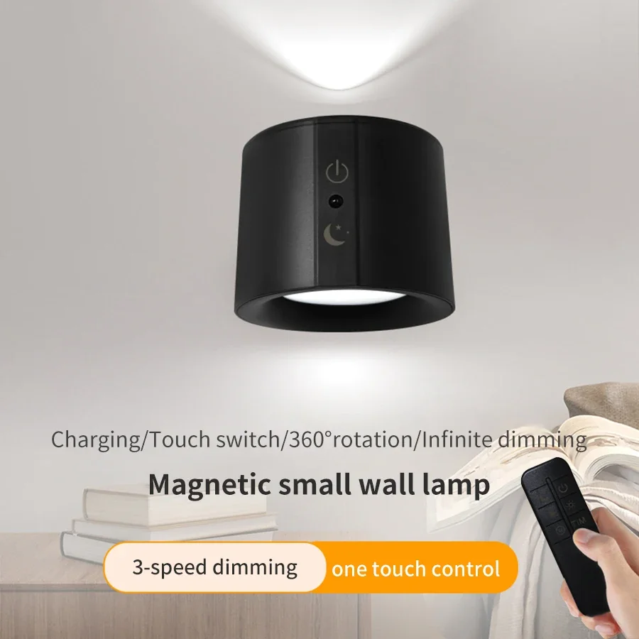 Lâmpada de parede led sem fio recarregável luz noturna com controle remoto dupla face iluminação rotativa regulável quarto candeeiro mesa