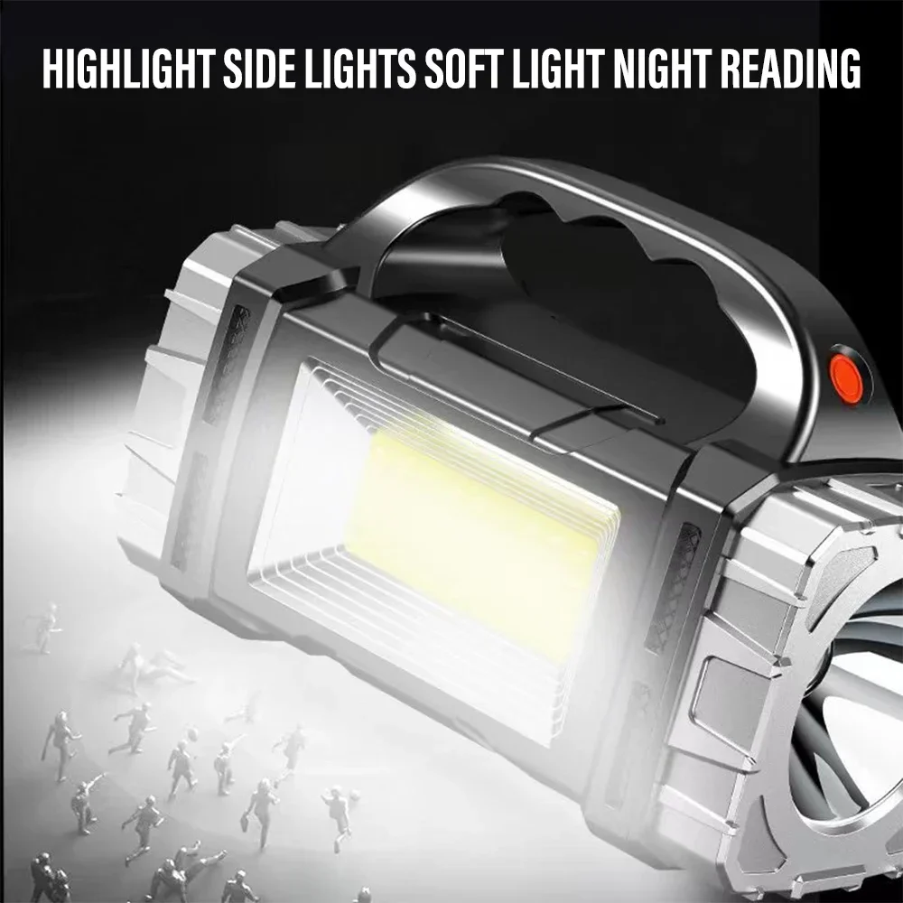 Linterna LED recargable de alta potencia, luz portátil multifuncional con luz lateral, impermeable, múltiples modos de iluminación