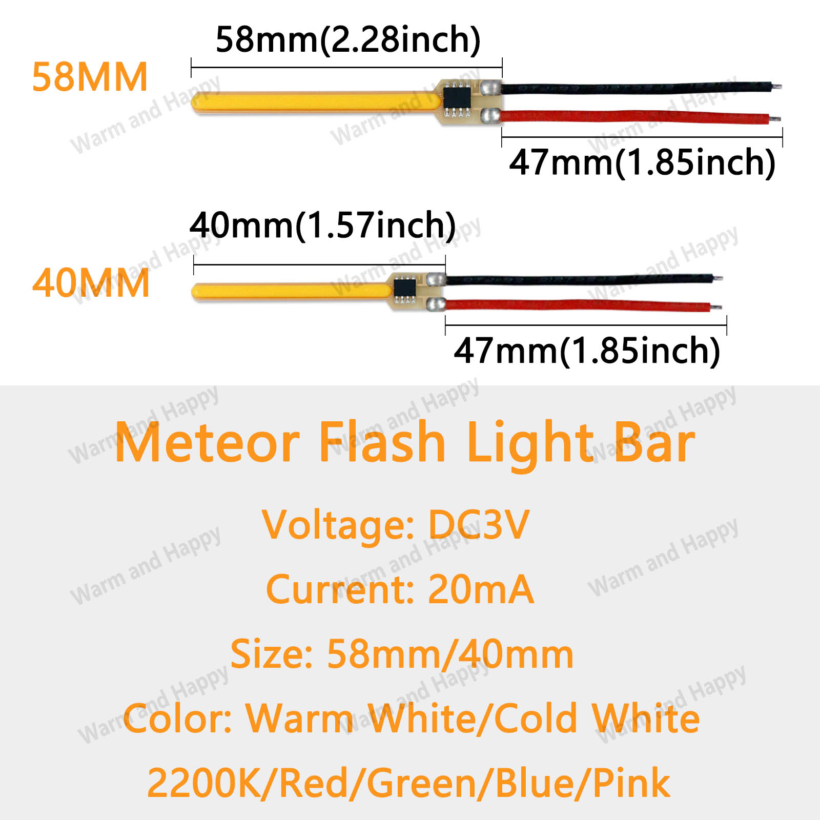 DC3V LED Meteorschauer Filament 40mm 58mm 20mA 2200k/2700k/6000k/Blau/Rot/Rosa/Grün Meteor Lichterkette Zubehör DIY