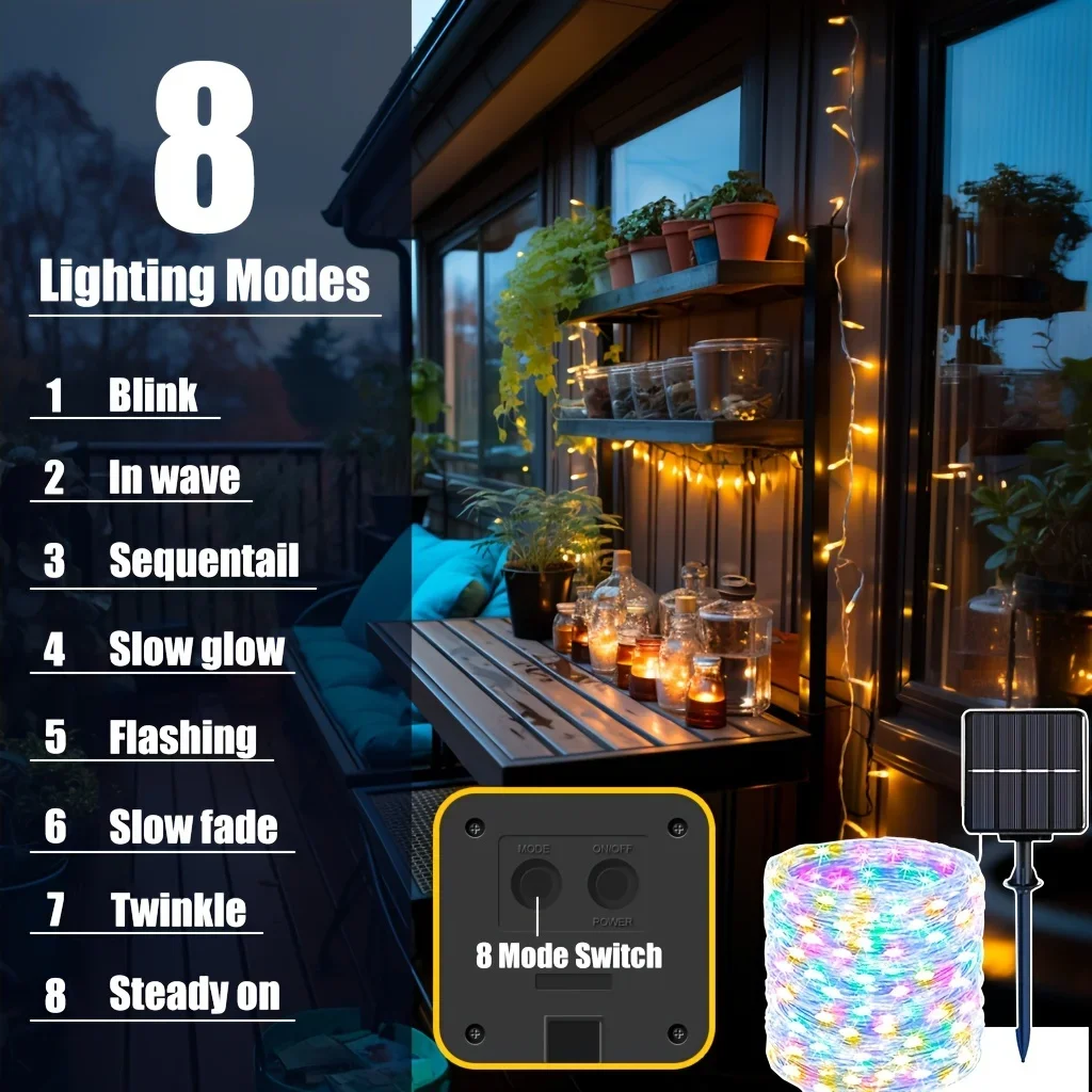 LED Solar String Lights Copper Wire Garland Light Waterproof Fairy Lights 8 Modes For Christmas Wedding Holiday Party Decoration