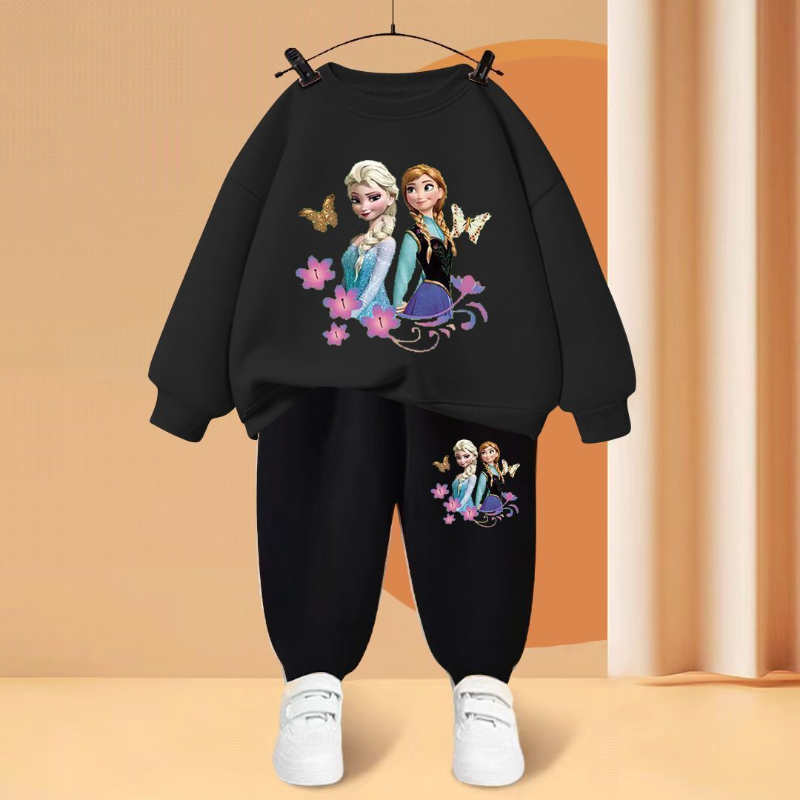 ディズニー エルサ プリンセス プリント 子供用トラックスーツ セット、パーカー、トップとパンツ、スポーツウェア、男の子、女の子用、子供服、2 点