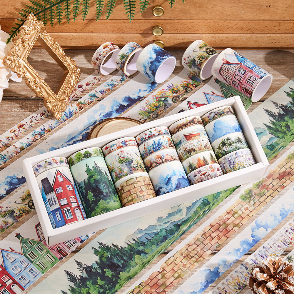 20 롤 빈티지 멋진 여행 Washi 테이프 세트 DIY 공예 플래너 노트북을위한 장식 Scrapbppking 스티커 마스킹 테이프