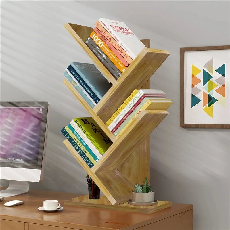 Bookshelf Multi-layer Simple Landing Fishbone Small Bookcase Student Bedroom Shelf Desktop Tree Book Storage Rack