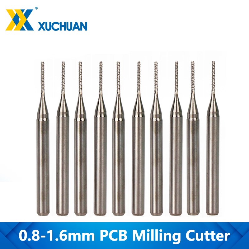 10 Chiếc PCB Xay Bộ Dao 0.8-1.3.175Mm Ngô Khắc Cắt 3.175Mm Vít CNC Router Bit Cuối cối Xay Cho PCB Máy