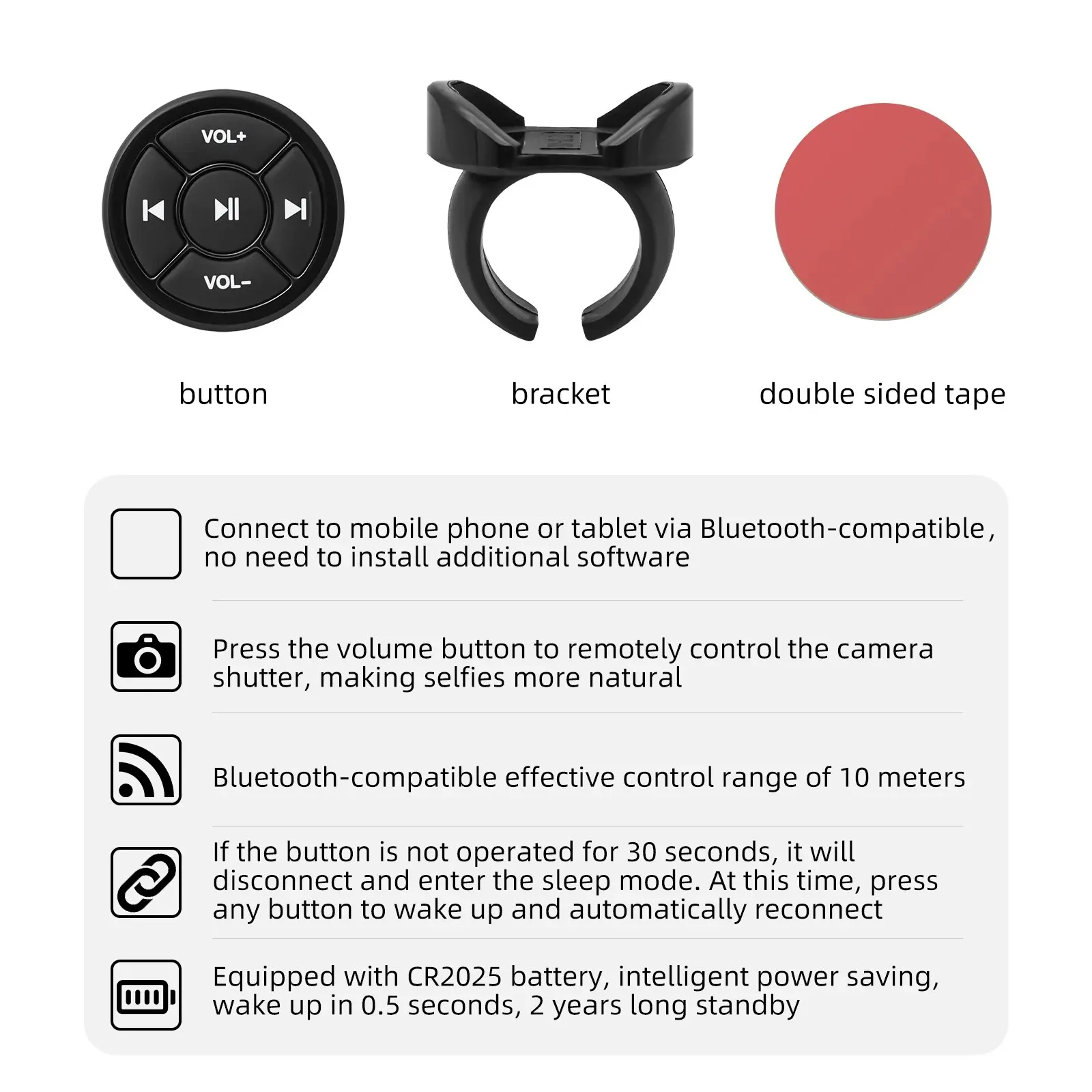 AD Motorcycle Button Wireless Remote Controller Media Button Car Bike Steering Wheel Music Play for IOS Phone Bluetooth K0174