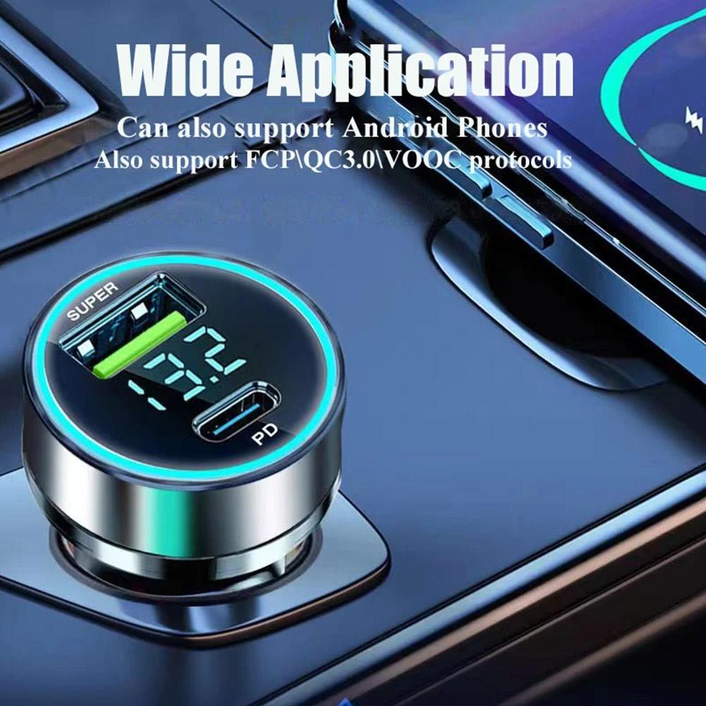 120W USB Car Charger Type C Fast Charging Phone Adapter LED Digital Display Cigarette Lighter in Car For iPhone Xiaomi Samsung