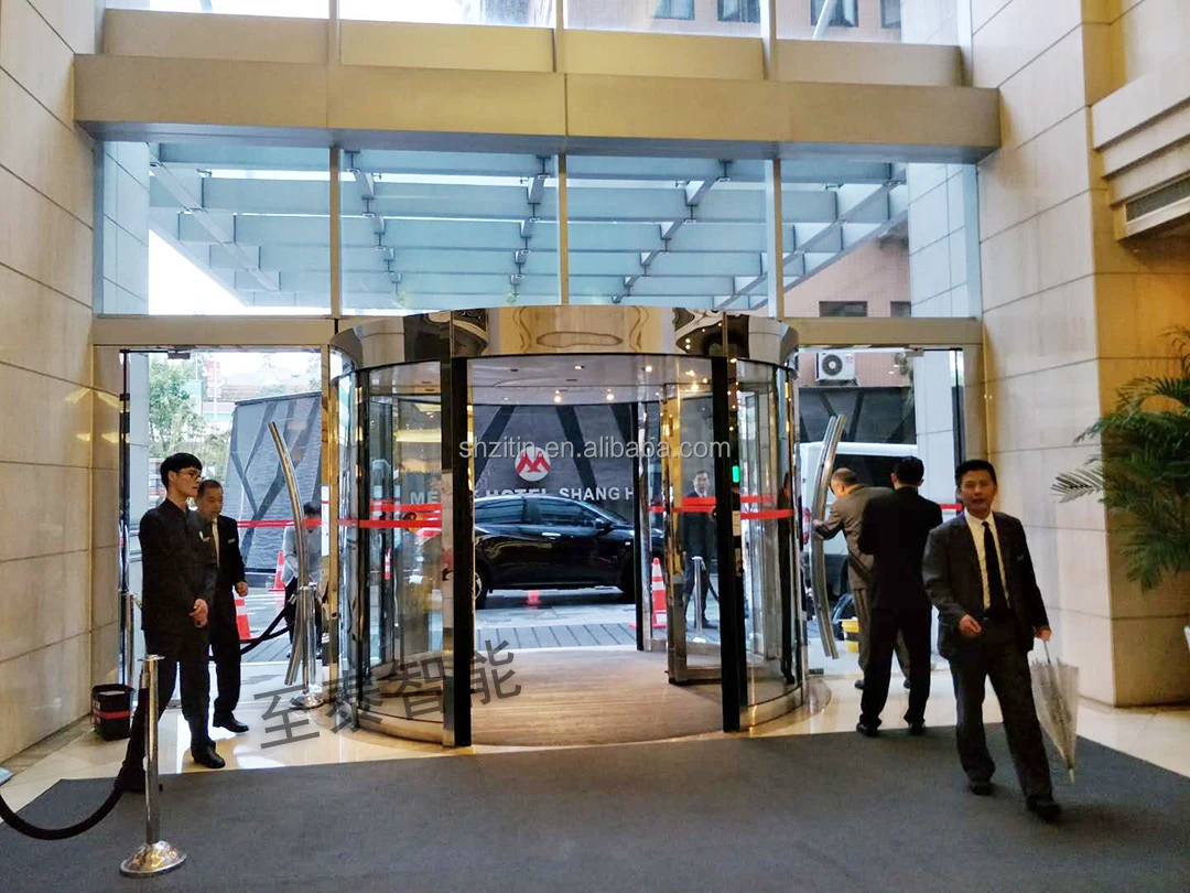 Automatic Induction Revolving Door, Double Leaf, Hotel Glass Revolving Door, Anti-collision, Customized Size