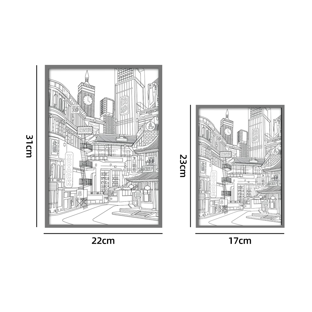 애니메이션 LED 아름다운 도시 야경 조명 페인팅, HD 그림 좁은 베젤, USB 플러그 디밍, 로맨틱 홈 장식, 야간 램프