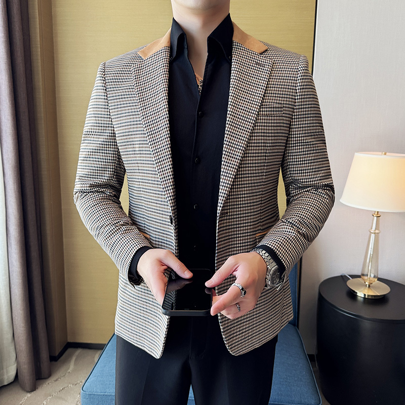 Luxo e elegante terno masculino jaqueta blazer negócios fino ajuste lapela vestido xadrez terno casamento noivo tailcoat terno jacket4XL-M