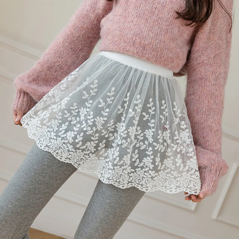 Vrouwen Rok Extender met Kanten Zoom 2024 Lente Herfst Gelaagdheid Nep Tops Zoom Bloem Borduren Minirok Zwart Wit